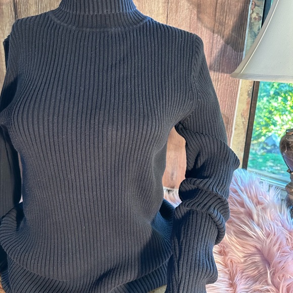 Womens Gap Stretch Ribbed Black Turtleneck Sweater - Large, Cotton Blend - Picture 11 of 15